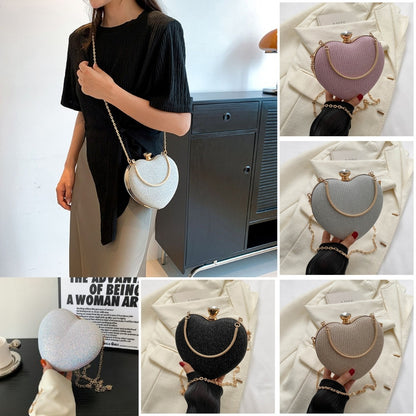 Heart-Shaped Shiny Metal Clutch – Luxury Evening Bag