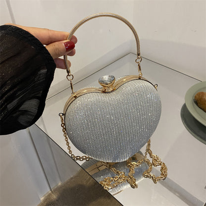 Heart-Shaped Shiny Metal Clutch – Luxury Evening Bag