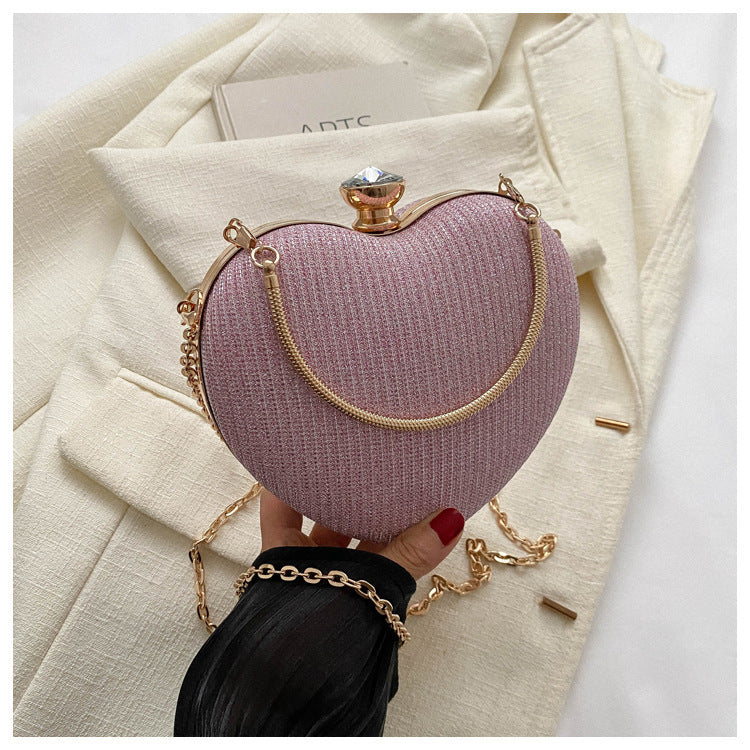 Heart-Shaped Shiny Metal Clutch – Luxury Evening Bag